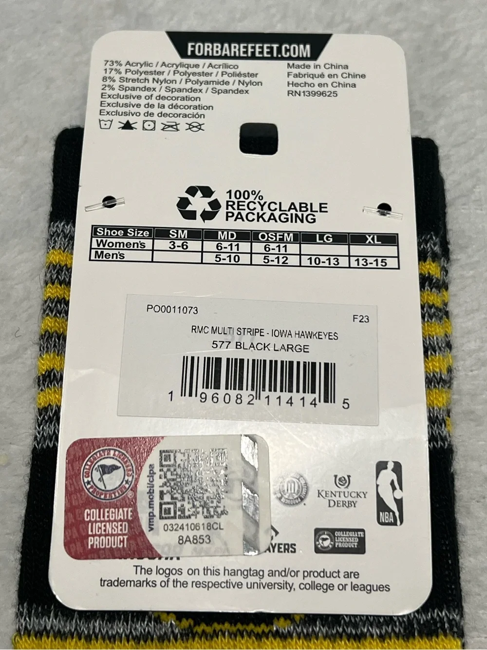 Iowa Hawkeye Crew Socks - Black & Hawkeye Gold